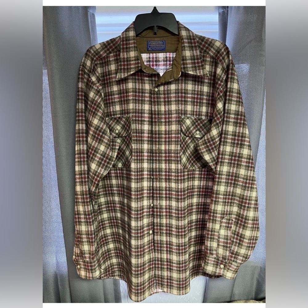 vintage Pendleton woolen mills oregon plaid brown red green tan XL